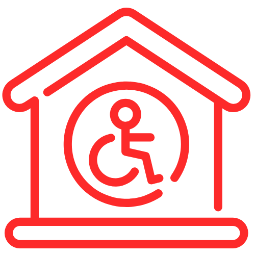 Cartoon house with disabled person inside