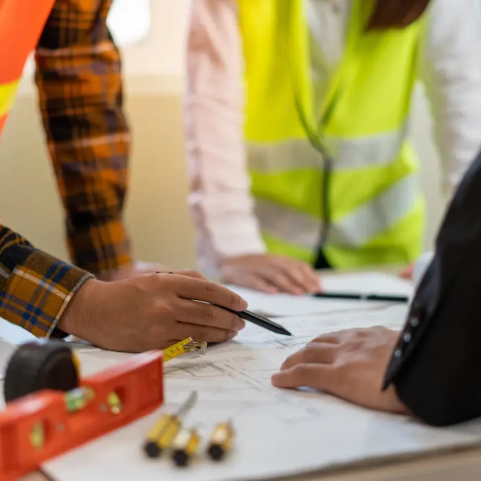 Group of construction workers drawing something